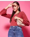 Casual Solid Women Maroon Top