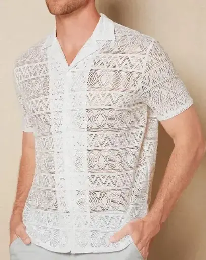 White textured self design casual shirt