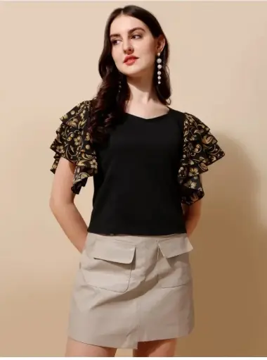 Casual printed women black top