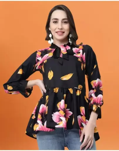 Casual Printed Women Black Top