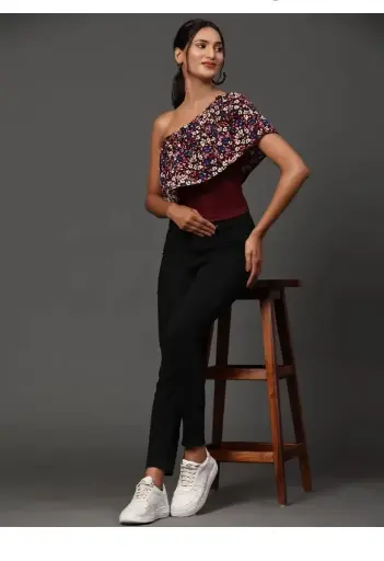 Casual Floral Print Women Purple Top