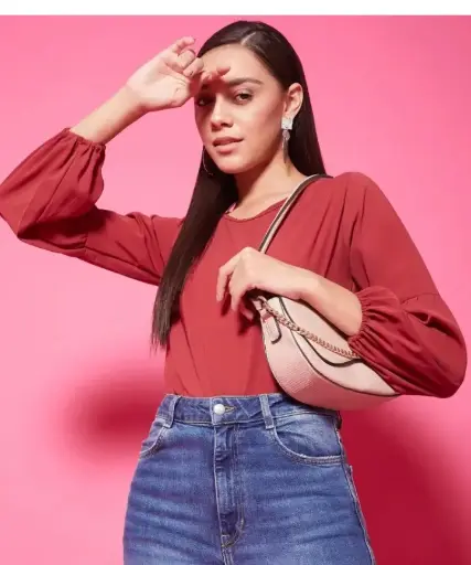 Casual Solid Women Maroon Top