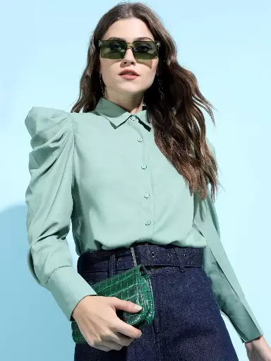 Tokyo Talkies Casual Solid Women Green Top